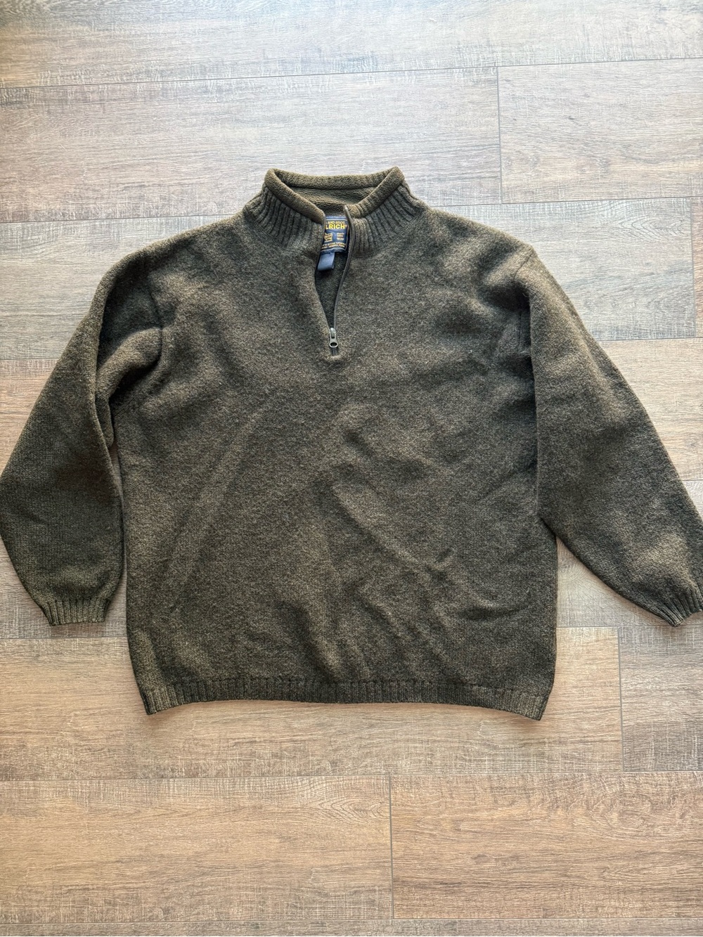 VINTAGE WOOLRICH 100% SHETLAND WOOL QUARTER-ZIP OLIVE GREEN